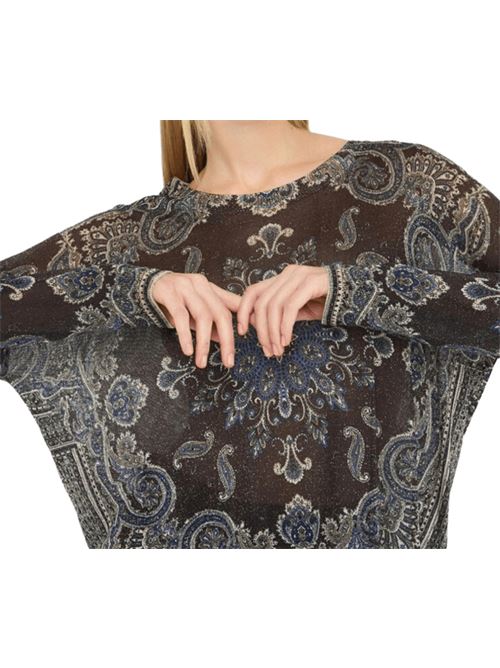 Maglia da donna in viscosa misto lurex con stampa boho all-over sullo sfondo marrone LIU JO | MF5368-MA71NP9156